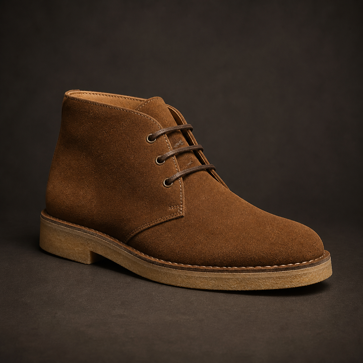 Illustrative tobacco suede desert boot